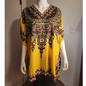 ESY Studio Yellow Tribal Beach Cover Up One Size Boho Resort Wear Indie Vacay
